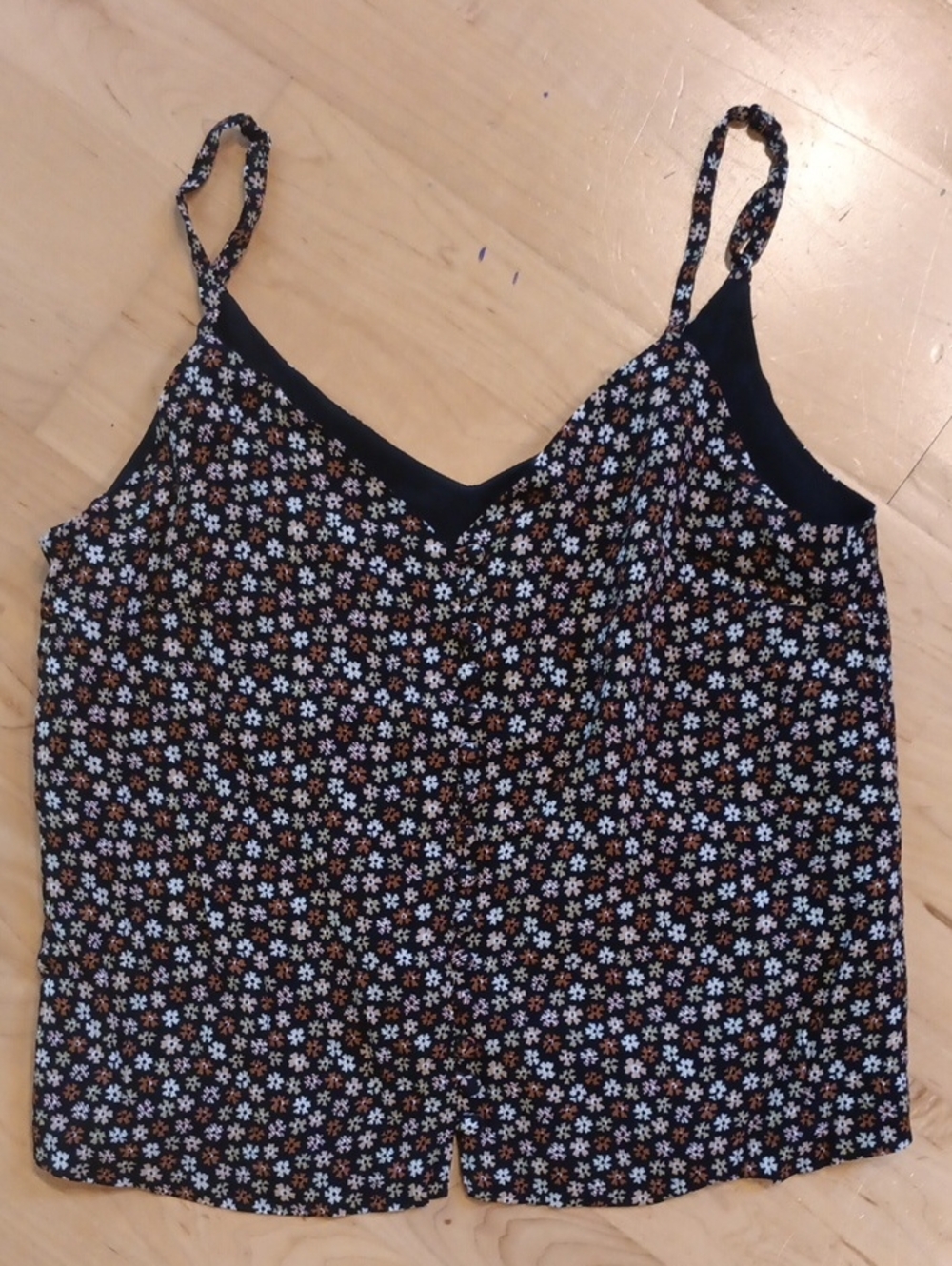 Madewell Black Floral Spaghetti-Strap Cami with White & Brown Blossoms